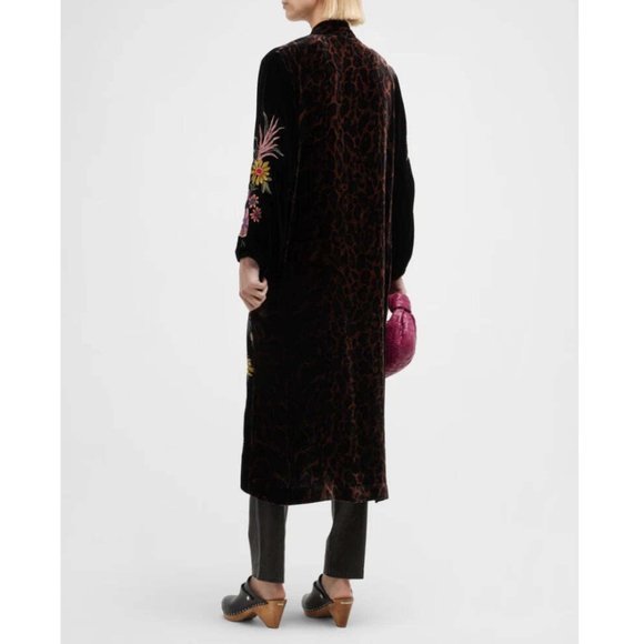 Johnny Was Tiarei Velvet Bishop Sleeve Kimono Coat Floral Embroidery Black New - Picture 8 of 15